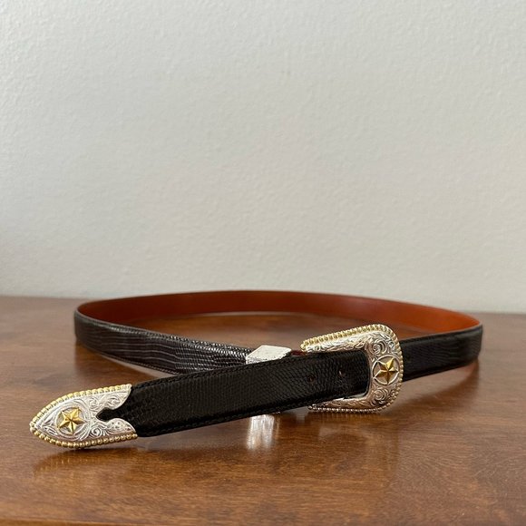 Coach Accessories Vintage Coach Genuine Java Lizard Belt With Solid Brass Silver Buckle